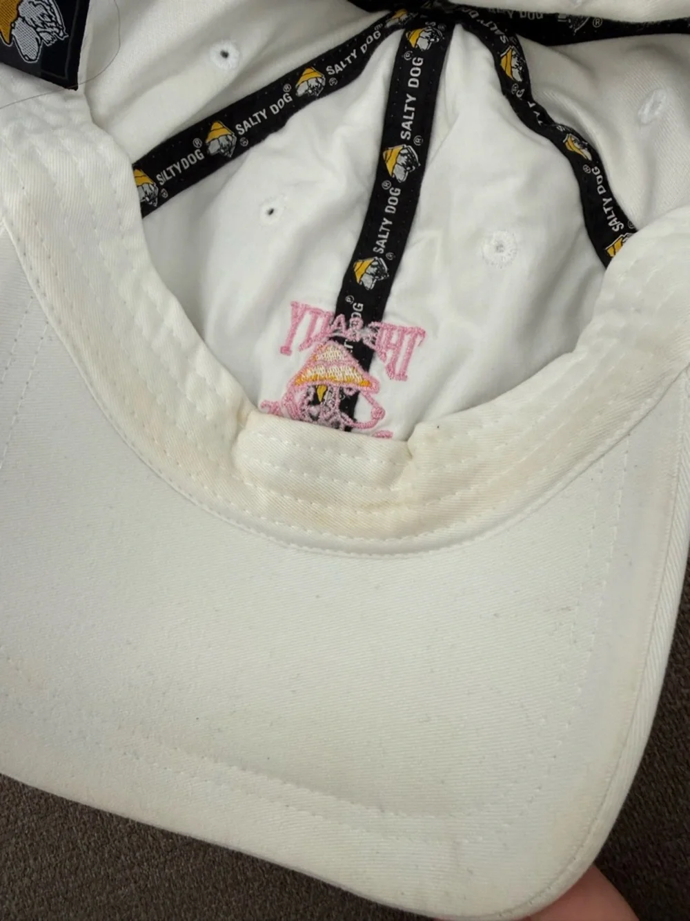 The Salty Dog Cafe Embroidered Baseball Cap - Cream with Pink